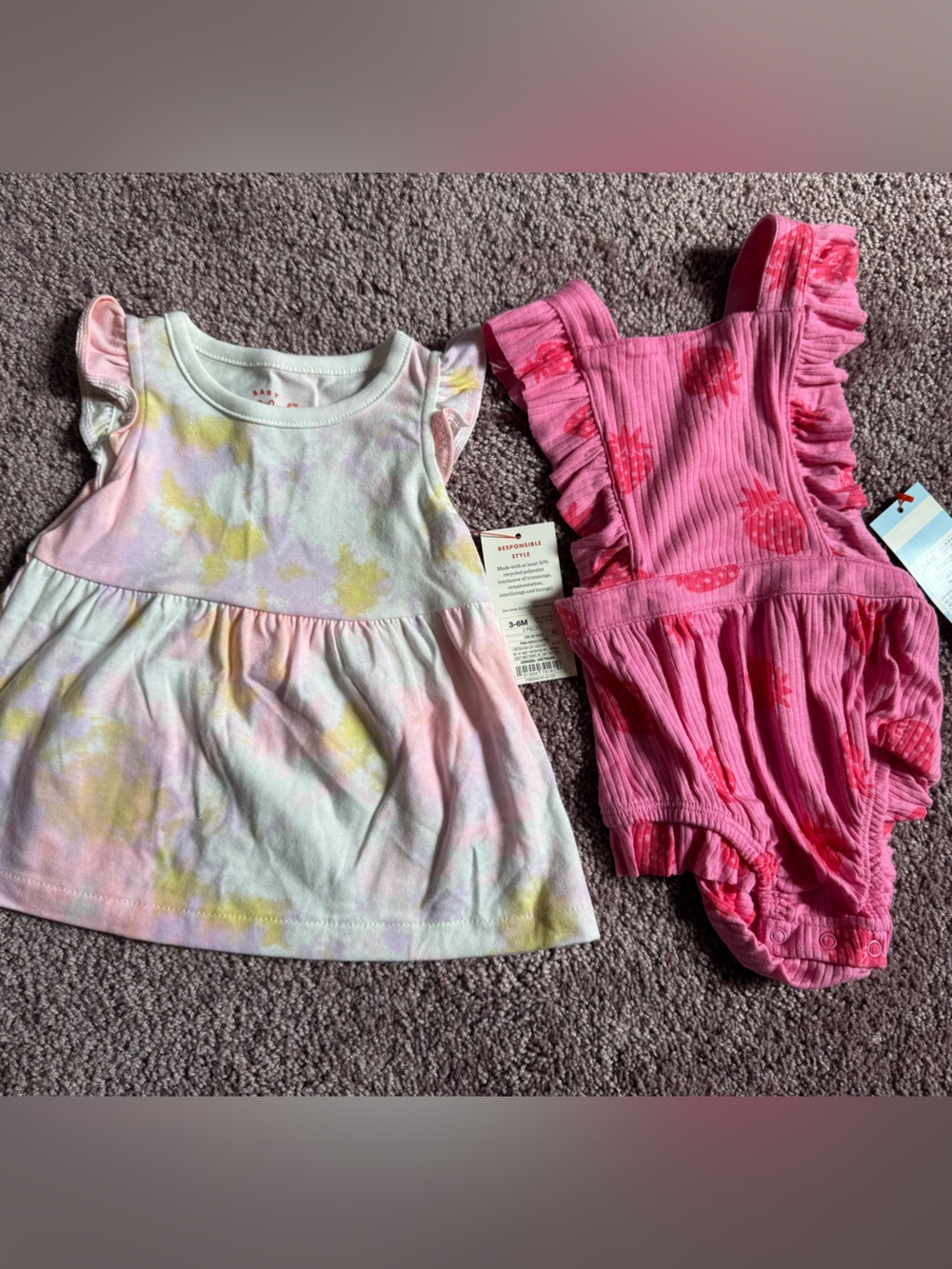 Cat & Jack Infant Bundle: Pink Ribbed Romper + Pastel Tie-Dye Dress 3-6 month